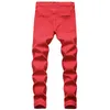 Män rippade jeans Vit Red Black Stretch Slim Fit Spring Autumn Denim Pants Distressed Hip Hop Streetwear Biker Jeans Pants X0621