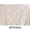 Kpytomoa女性のファッションケーブルニットクロップヴィンテージヴィンテージヴィンテージoネックパフスリーブ女性プルオーバーシックトップ211217