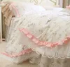 European Khaki bedding set double ruffle lace duvet cover bedding elegant bedspread bed sheet wedding decor bed clothes HM-04B 210706