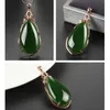 Colliers en cristal pour femmes, pendentif en forme de goutte, vert, en forme de poire, chaîne de clavicule rose 18 carats, plaqué or et argent