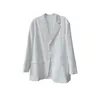 Collier de revers solide blanc double poche manteau à poitrine unique Mall Goth Femmes Blazers et vestes Casual Spring GX345 210421