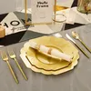 Dostępne zastawy stołowe 50 sztuk stołowych plastikowych płyt i Złotego Silverware Wedding Birthday Party Dekoracje 5722833