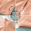 100-150CM kid child stand collar coral velvet fleece coats zip up jacket pupil boys girls solid color with pocket plush hoodie sportswear outfit tops L15L9J4