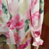 Designer Runway Elegant Pink Floral Satin Blouses Dames Vintage Bowknot Glad Casual Blusas Vrouwelijke Shirts Mujer Camiseta 210421