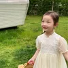 女の子刺繍花パッチワークメッシュプリンセスドレス夏の子供中国風半袖ドレス210615