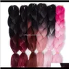 Bulks Qp Two Tone Colored Crochet Braids Hair 24" 60Cm 100G/Pc Synthetic Ombre Jumbo Braiding Extensions 1Jbjb Ldwm3