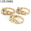10Pcs 2021 Fashion leopard head design gold color zircon wedding Jewelry Party Accessoriering men and women open ring