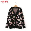 Frauen Rosa Leopard Vintage Pullover Dame Mode Übergroße Strickjacke Mantel 7Y9 210416