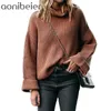 Aonobeier, suéter de cuello alto de talla grande para mujer, suéter de punto de manga larga para otoño e invierno, jersey de Navidad informal para mujer 210604