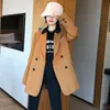 Contrast Color Balzer Women's Spring Lapel British Style Brown Yellow With Black Collar Woolen Suit Coat 5A761 210427