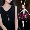 Colares pingentes elegante long tassel flor rosa pingentes de cristal para mulheres geométricas maxi rhombrus camisola cadeia colar A528