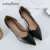 Sophitina Pumps女性浅い尖ったつま先の本物のレザー高薄いヒールオフシェレース靴簡潔なスタイルの靴PO1025 210513