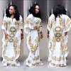 HGTE Lotus Leaf Stampa digitale Maxi Dress Molla e Summer Retro Style Style African Ladies Slose Skin Dress Dress 210329