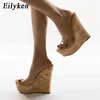 EILYKEN Zomer Beknopt duidelijk PVC Transparant Peep Toe Platform Wiggen Slippers Sandalen Dames Mode Hoge Hakken Vrouwelijke Schoenen Y0427