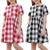 Teenage Girls Dresses Lattice Classical Casual Style Short Sleeve Grid Children Cotton Dress Children Clothes Vestido 6-13 Years Q0716