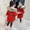 5 6 8 10 12 세 어린 소녀 따뜻한 코트 겨울 파카 아우터 십대 야외 복장 어린이 아이 모피 후드 재킷 210916