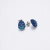 Designer Waterdrop Hars Druzy Drusy Stud Oorbellen Teardrop Roestvrij staal Handgemaakte studs voor vrouwen sieraden