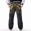 Hommes Street Dance Hiphop Jeans Mode Broderie Noir Lâche Conseil Denim Pantalon Global Homme Rap Hip Hop Jeans Plus La Taille 30-46 211120