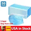 USA En stock Masques jetables 50pcs Protection et couverture faciale à 3 couches personnelle avec masque de santé hygiénique à la bouche