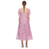 Runway Summer Femmes Robe de soirée Self Portrait Purple Square Collier Dentelle Midi Femme Puff Sleeve Holiday 210603