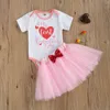 0-2Y min 1st valentines dag baby flicka outfits född spädbarn brev romer båge tulle kjolar kostymer kläder 210515