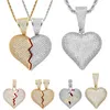 18K goud gebroken hart ketting ketting hiphop koper kubieke zirkoon sieraden set 60 cm ketens combinatie gewricht harten hangdirecteur diamant ijskettingen voor vrouwelijke mannen