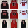 2021 Nowy Szyte Najwyższej Jakości 1 Derrick Rose Oddychający Sport 33 Scottie Pippen Jersey Tani 91 Dennis Rodman Sportswear Jersey Rozmiar S-2XL