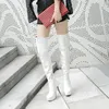 أحذية Fetish Fentish Women Women Stiletto Thin There Sexy Sexy Over-the-Knee Fashion Pathent White Red Long Shoes