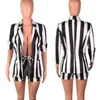 Spring Striped Two Piece Set Kvinnor Långärmad Singelknapp Blazer Top + Shorts Suit Sexy Club Outfits Matching Sets Ropa Mujer Women's Tra