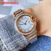 Mulheres de luxo cheio diamantes moda relógios tabela tempo 35mm relojes de marca mujer prata senhora vestido relógio pulso quartzo clock254a