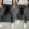2021 Män Skinny Ripped Stretch Fashion Jeans Elastic Paint Men Punk Byxor Skrapad Högkvalitativ Streetwear Hip Hop Jeans 8851 x0621