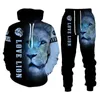 Agasalhos masculinos The Lion impresso em 3D moletom com capuz conjunto KING agasalho pulôver calça de moletom roupas esportivas primavera outono terno masculino 6XL
