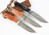 Promotion Damascuss Survival Straight Hunting Knife VG10 Damascus Steel Drop Point Blades Cow Horn Handle Fixed Blade Knives With Leather Sheath