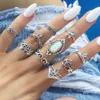 Bohemian Water Drop Flower Sunflower Moon Sun Ring Hollow Carved Crystal Ring Set Fashion New Jewelry for Women Gifts