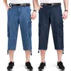 الجينز السراويل الرجال الصيف المؤخرات متعددة الجانب جيب عارضة برمودا ذكر مستقيم طويل الأزرق الدنيم فضفاض البضائع السراويل الرجال 210401