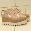 Top Quality Estrelas de couro Senhoras Stella Plataforma Sapatos Mulheres Casuais Mocassins Cross-tied Lace-Up Altura Aumentando Cunhas Altas Cunhas Quadrado Toe Bottom Sapato de Chunky