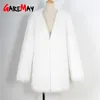 女性の毛皮のコート冬のプラスサイズのジャケットロングフェイクホワイト高級豪華な韓国の暖かいテディ210428