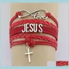 Infinity Love Jésus Croix Foi Religieuse Cuir Wrap Corde Hommes Bracelets Pour Femmes Bijoux Tqny2