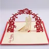 （50個/ロット）3Dポップアップタワーフランスの結婚式の招待状カード花嫁の新郎の心赤結婚ゲスト招待状IC108