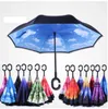 Flower Pattern Umbrellas Inverted Umbrella Sunny Rainy Folding Umbrellas C Handle Double Layer Self Stand Inside Out Reverse Windproof