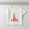 Kobiety Cowgirl Print Crop Tee Krótki Rękaw Koszulka 210401