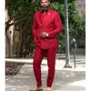 Double Breasted Red Men Suits Slim Fit Peak Revers Kostuum Bruiloft Bruidegom Tuxedo 2 stuk Mannelijke Mode Jas met broek 2021 x0909