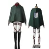 Angriff auf Titan Jacke Hosen Shingeki No Kyojin Cosplay Kostüme Recon Corps Harness Gürtel Schürze Rock Scouting Legion Cape Cloak Y0903