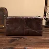 Brieftaschen Klassische Luxus 100% Top Echtes Rindsleder Hohe Qualität Männer Lange Brieftasche Geldbörse Vintage Wachs Öl Haut Männlich