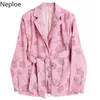 Neploe Suit Jacket Women's Spring Casual Slim Fit Bkazers Notched Collar Single Button with Waist Chain Pink Long Sleeve Tops 210422