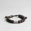 Natural Dark Sander Wood With Tibetan Strands Buddhism Amulet Om Mani Padme Hum Charm Bracelets For Man Women Lucky Bracelet Handmade