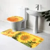 Bath Mats Sunflower Printing Toilet Three-piece Floor Mat Door Bathroom Carpet Waterproof Non-slip Decor