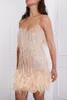 Casual Dresses Sexig V-Neck Fringed Sequined 3D Feather Stitching Pink Dress Harajuku Bright Silk Tassels Party Bead Bandage Vestido