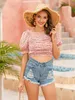 Fashion Boho Printed Women T-Shirt Ruched Puff Sleeve Summer Holiday Tees W9155 210526