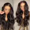 HD透明なボディウェーブレース黒人女性のための人間の髪のかつら250密度密度密集したgluelless 13x6レースフロントウィッグベイビー26inch